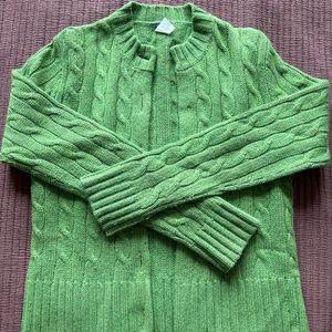 Vintage green JCrew cable knit cardigan wool blend